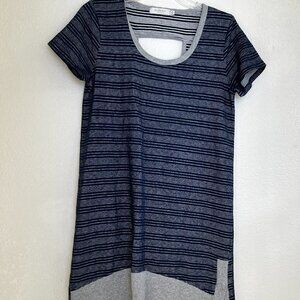 MODODOC‎ Blue & Gray  Asymmetrical Ribbed Jersey Knit Casual Dress Size Small